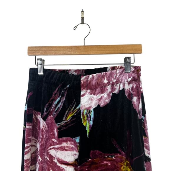 Mod X Velvet Floral Wide Leg Pants Womens S Black Purple Boho Hippie Lounge - Picture 3 of 9